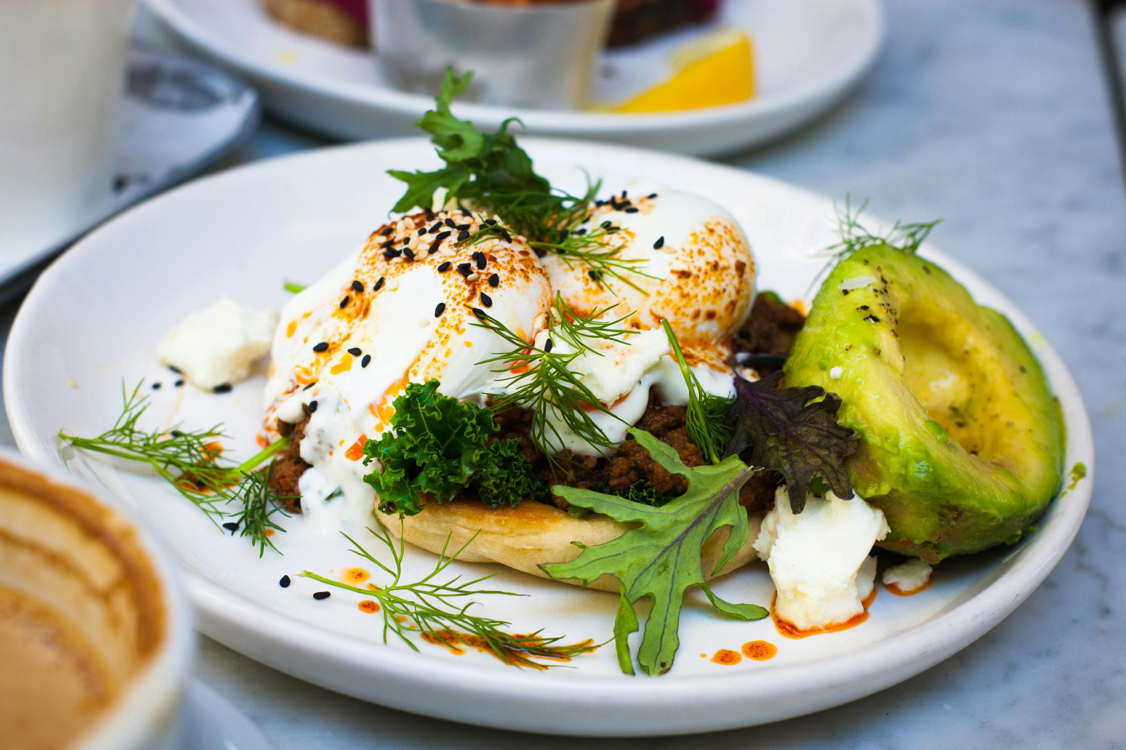 Best Poached Eggs with English Muffins and Crushed Falafels in Saint Paul