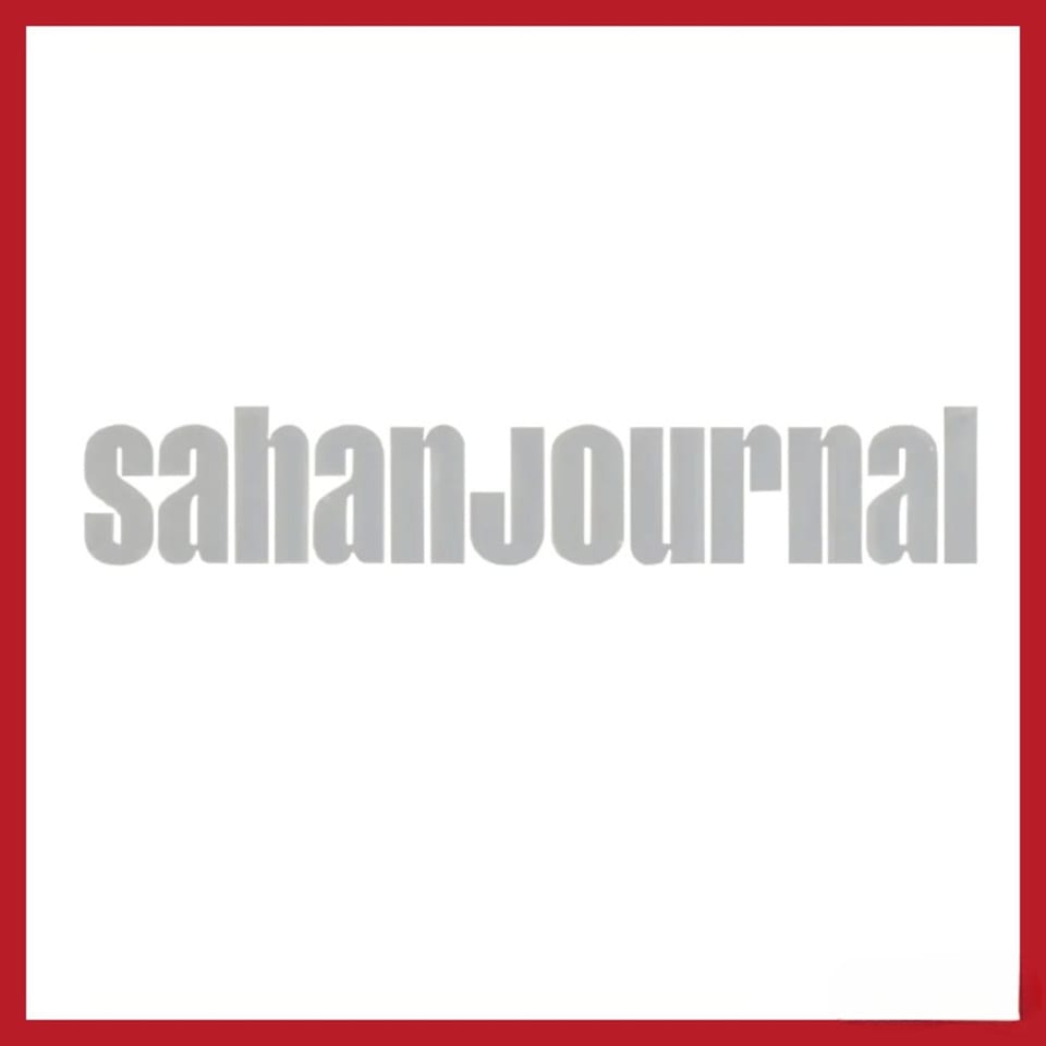 The text "sahanjournal" in gray against a white background, framed by a red border.